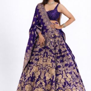 purple lehnga with beautiful golden work